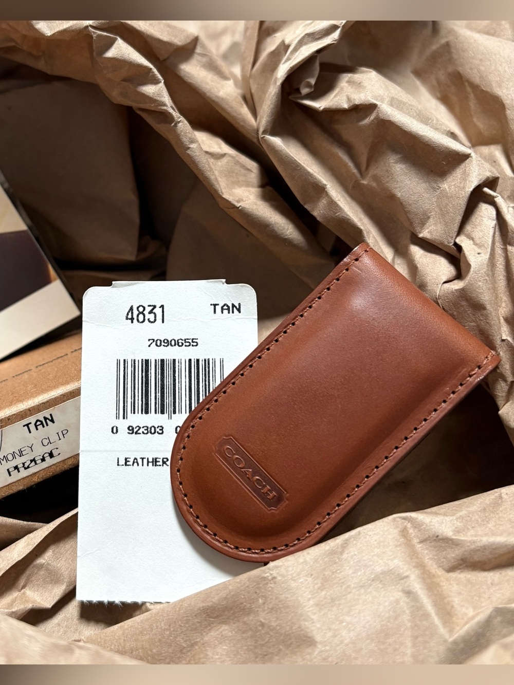 NWT 90s Vintage Coach Leather Money Clip British Tan 4831